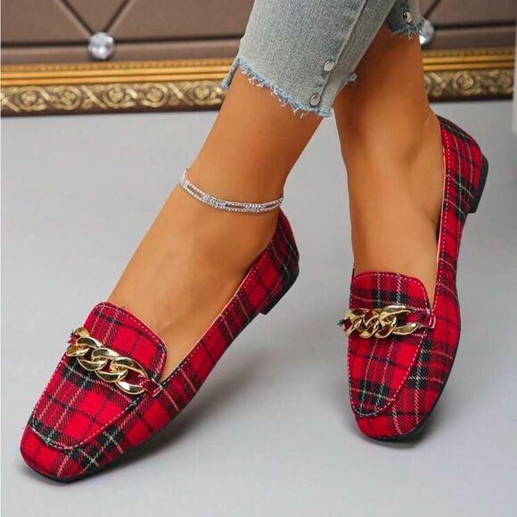 Plaid lady flat shoes